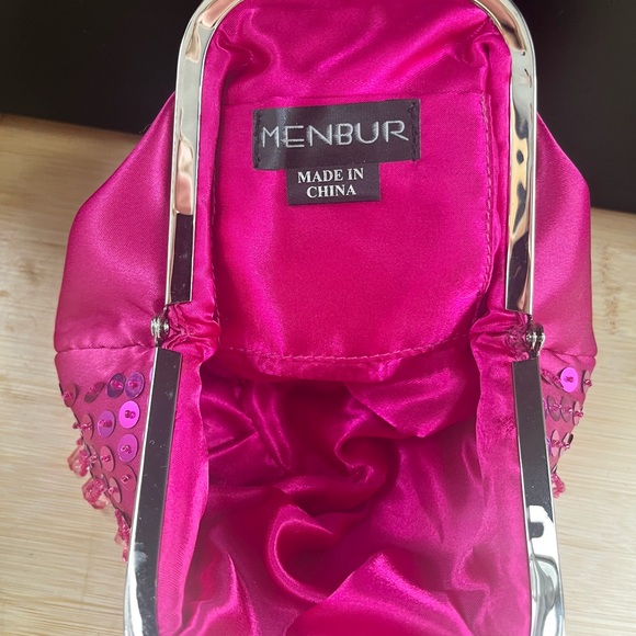 NWT Menbur Beaded Sequin Satin Evening Clutch Pink 98309-33 - Picture 6 of 8